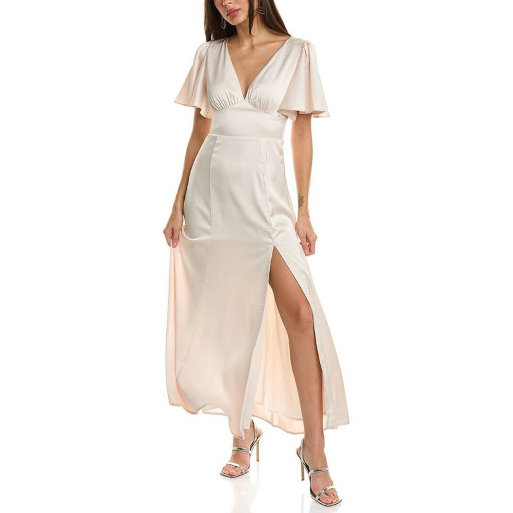 Dress Forum Satin Flutter Sleeve Plunging Maxi Dress